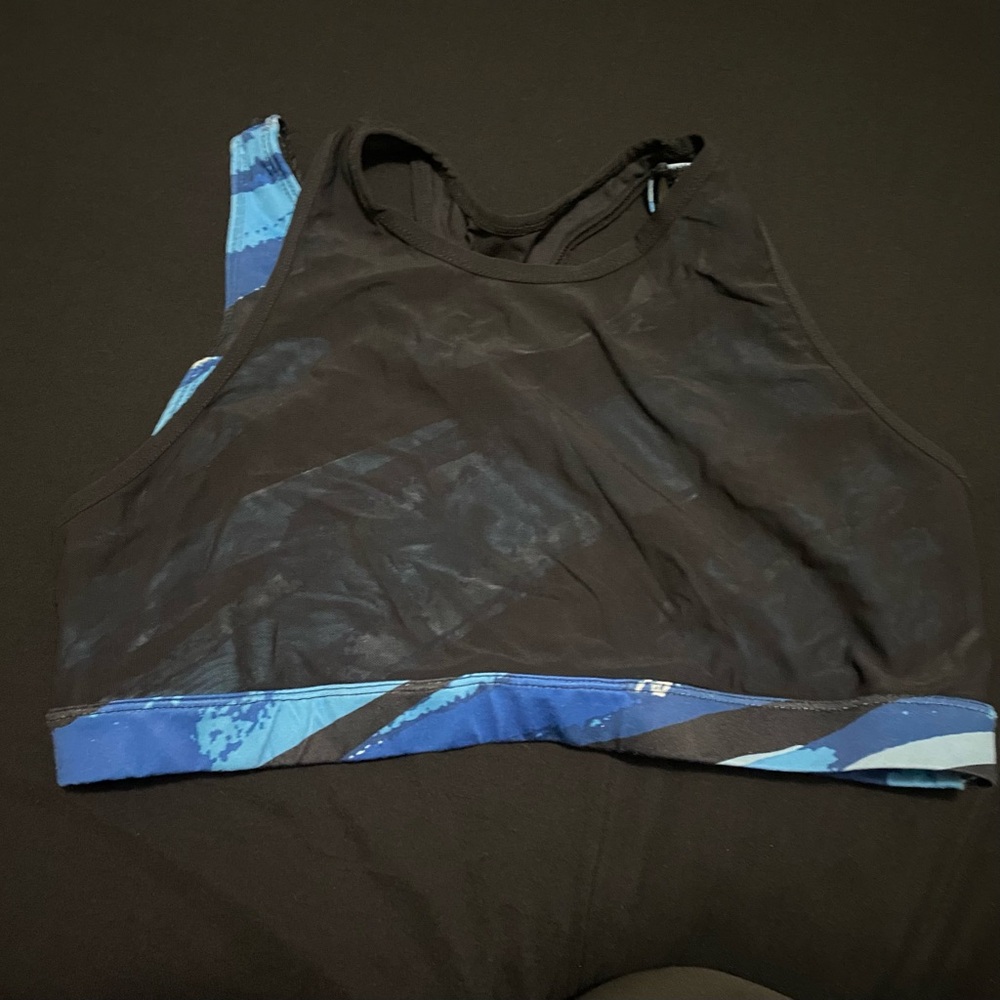 Blue/Black Sports Bra with Mesh Overlay XL